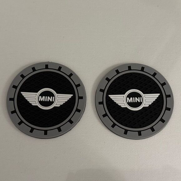 Mini Cooper Car Cup Coasters in Black and Gray Set of 2 NWT - Picture 1 of 4